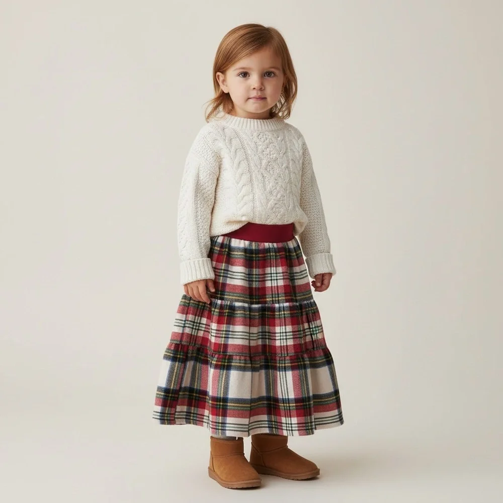 Skirt Flannel Girls 2/3 Maxi Red Plaid Ruffle Tier Cotton Mom and Pop's Kids